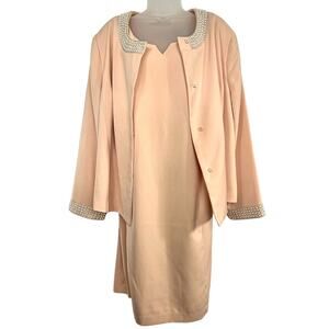 NEW Plus Size 22 Formal Pearl Embellished Peach Dress Jacket Blazer Set